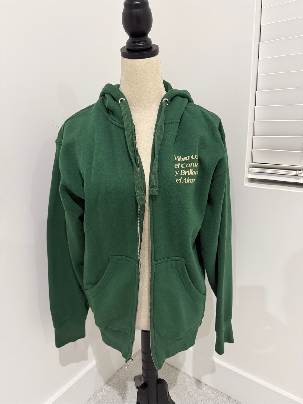 Miss Lola Forest Green Zip-Up Hoodie with Script Chest